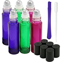 Botellas de vidrio con ruedas - JamHooDirect 6Pcs 10ml Contenedor recargable Roller On Botellas para aceites esenciales…